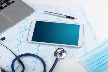 Medicine and modern technology concept with diagnostics concept with free space on tablet screen
