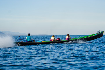Strolling by boat in Inle Lake, Myanmar.