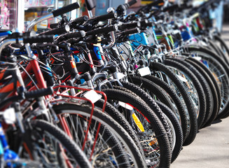 Diagonal row of bicycles sport activity background