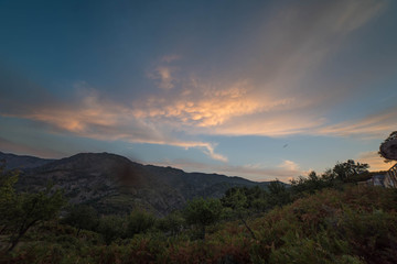 trekking in the warm desert sunset