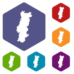 Portugal map icons vector colorful hexahedron set collection isolated on white