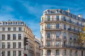Fototapeta na wymiar Paris, beautiful building in the center, typical parisian facade, near the place de la Madeleine