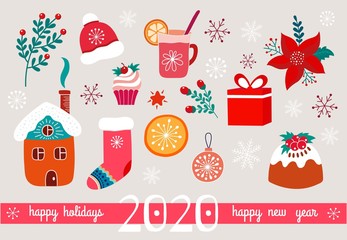Set of christmas icons. Happy holidays