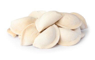 Raw dumplings on white background. Home cooking