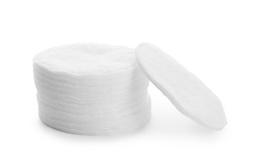 Stack of cotton pads isolated on white