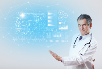 Middle aged neurologist showing the test result 
