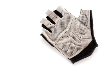 Gray protective gloves for sports and cycling close-up shot
