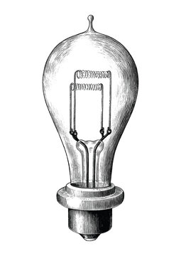 Antique engraving illustration of bulb lamp black and white clip art isolated on white background