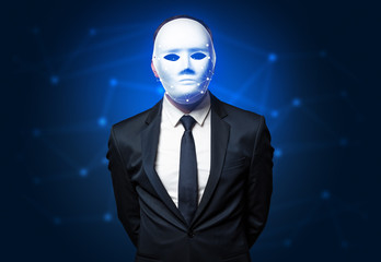 Face recognition with mesh. Cyber security concept. 