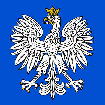 Poland eagle, polish national coat of arm on blue background