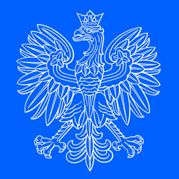 Poland eagle, polish national coat of arm on blue background