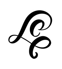 Vector Vintage floral letter monogram C. Calligraphy element flourish. Hand drawn sign for page decoration and design illustration swirl ornament. Decorative for wedding cards and invitations