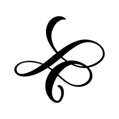 Vector floral calligraphy element flourish. Hand drawn divider for page decoration and frame design illustration swirl ornament. Decorative silhouette for wedding cards and invitations