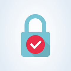 Padlock and check mark. Modern flat vector icon