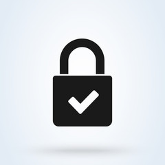 Padlock and check mark. Modern flat vector icon