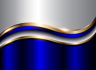 Abstract background blue with gold metallic wave,