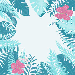 Fototapeta na wymiar Trendy Summer Tropical Leaves and flowers.Vector Design.
