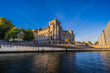 Berlin on water Bundestag at sunrise