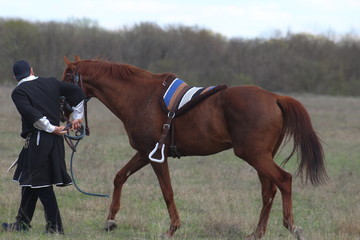 Race horses and riders on them.