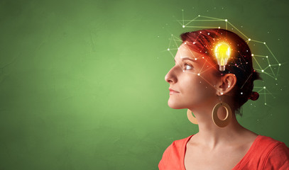 Head with new idea, lighting bulb and networking concept
