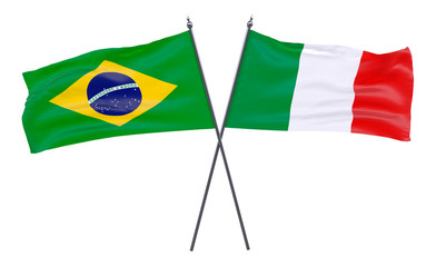 Brazil and Italy, two crossed flags isolated on white background. 3d image