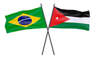 Brazil and Jordan, two crossed flags isolated on white background. 3d image