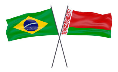 Brazil and Belarus, two crossed flags isolated on white background. 3d image
