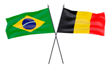 Brazil and Belgium, two crossed flags isolated on white background. 3d image