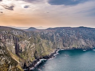 Aerial view of the cliffs of horn head at the wild atlantic way in Donegal - Ireland