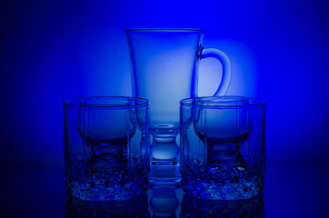 Still life of glass goblets to the light.