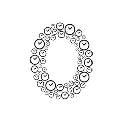 Alphabet set letter number zero or 0, Clock pattern, Time system concept design illustration isolated on white background, vector eps 10