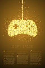 Retro Gamepad or joypad shape Particle Shiny Bokeh star pattern, Esports game controller design gold color illustration on brown gradient background with copy space, vector eps 10