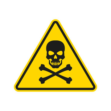 Hazard or warning sign with skull and bones. Toxic and chemical poison symbol. Triangle Caution icon. Vector illustration.