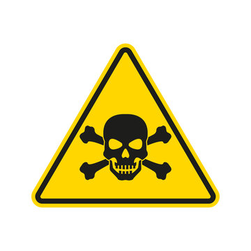 Hazard or warning sign with skull and bones. Toxic and chemical poison symbol. Triangle Danger icon. Vector illustration.