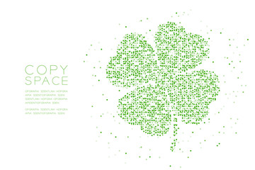 Clover 4 leaf shape Particle Geometric Circle dot pixel pattern green color illustration on white background with copy space, vector eps 10 - 263221198