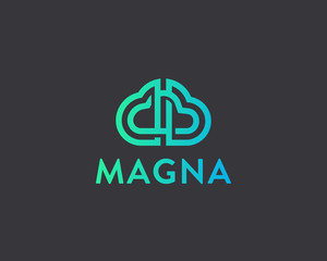 Abstract cloud weather vector logotype. Creative line data storage logo. Two intertwined linked clouds