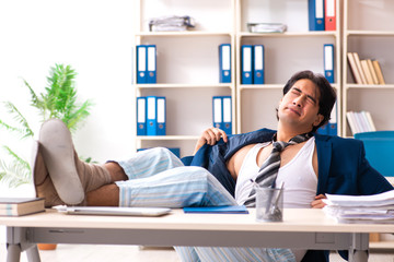 Employee coming to work straight from bed