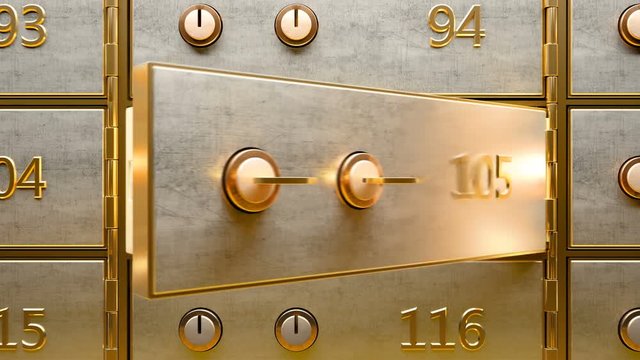 Empty black safety deposit box door opened by two golden keys