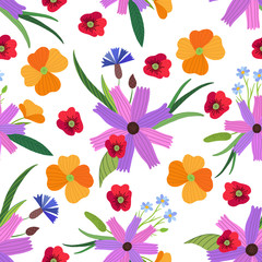 vector floral seamless pattern in flat style. Ideal for packaging paper, fabric, postcards, decor and design.