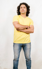 indian male model wearing yellow tshirt