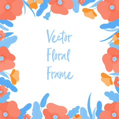 vector floral square frame in flat style. Ideal for decoration, packaging, postcards.