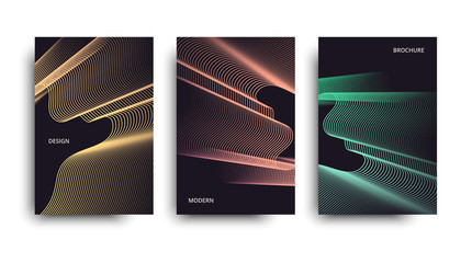 Vector set neon brochure. Vector minimalist covers design. Vector modern brochure. Beautiful neon lines effect.