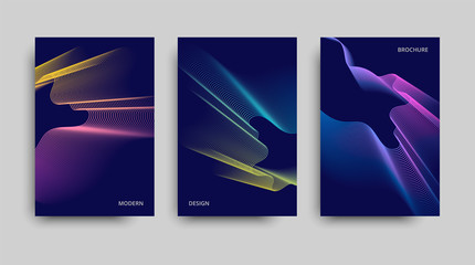  Vector minimalist covers design. Set of the vector modern brochures. Beautiful neon lines effect. Vector neon background.