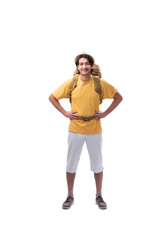Young handsome tourist isolated on white 