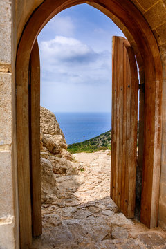 The ruins of the ancient Kritinia castle at Rhodes island, Greece