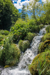 Clear Waterfall in summer in the Plitvice Lakes National Park, Croatia