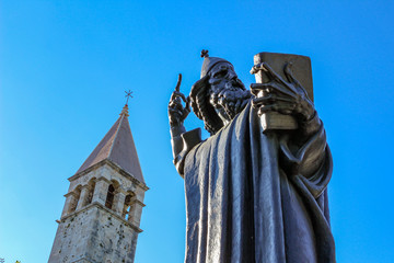 Statue of bishop Gregory of Nin holding a book in front of Diocletian's Palace, Split, Croatia