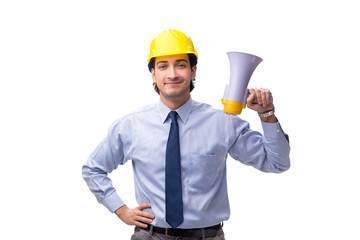 Young male architect isolated on white 