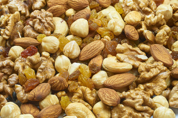 raisins nuts almonds cashews hazelnuts walnut mix platter texture