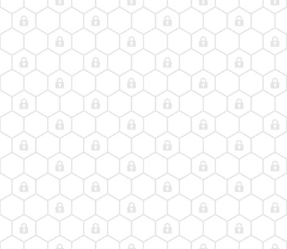 Gray lock symbol hexagon seamless pattern on white background vector. Simple and flat design, minimalist style, security concept.